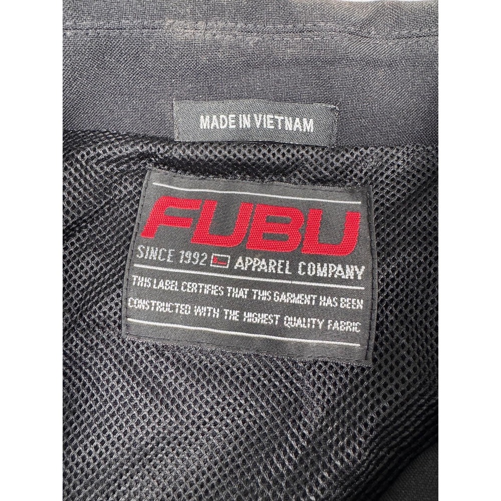FUBU Windbreaker Jacket Mens S Black Button Front Lined Hip Hop Streetwear - Picture 3 of 4